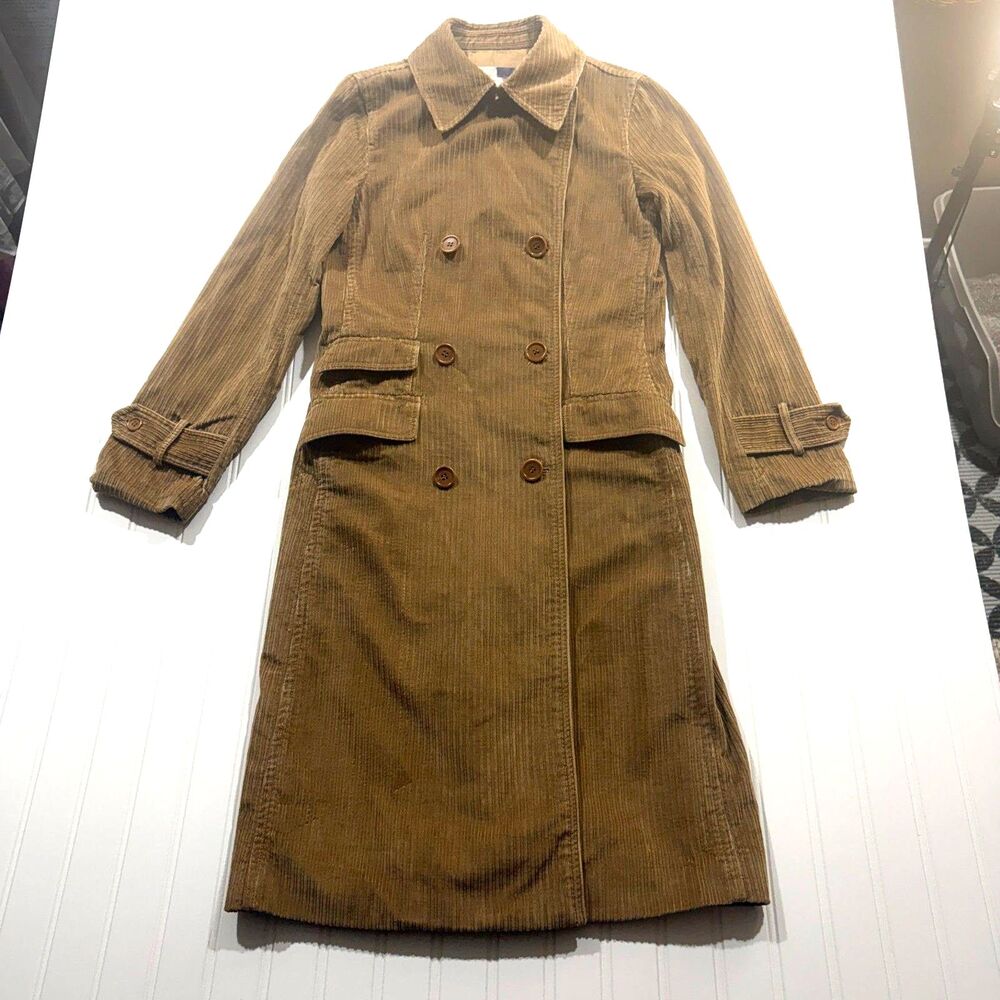 Vintage Y2K J.Crew Corduroy Trench Coat Duster Winter Fall Whimsygoth Brown XS